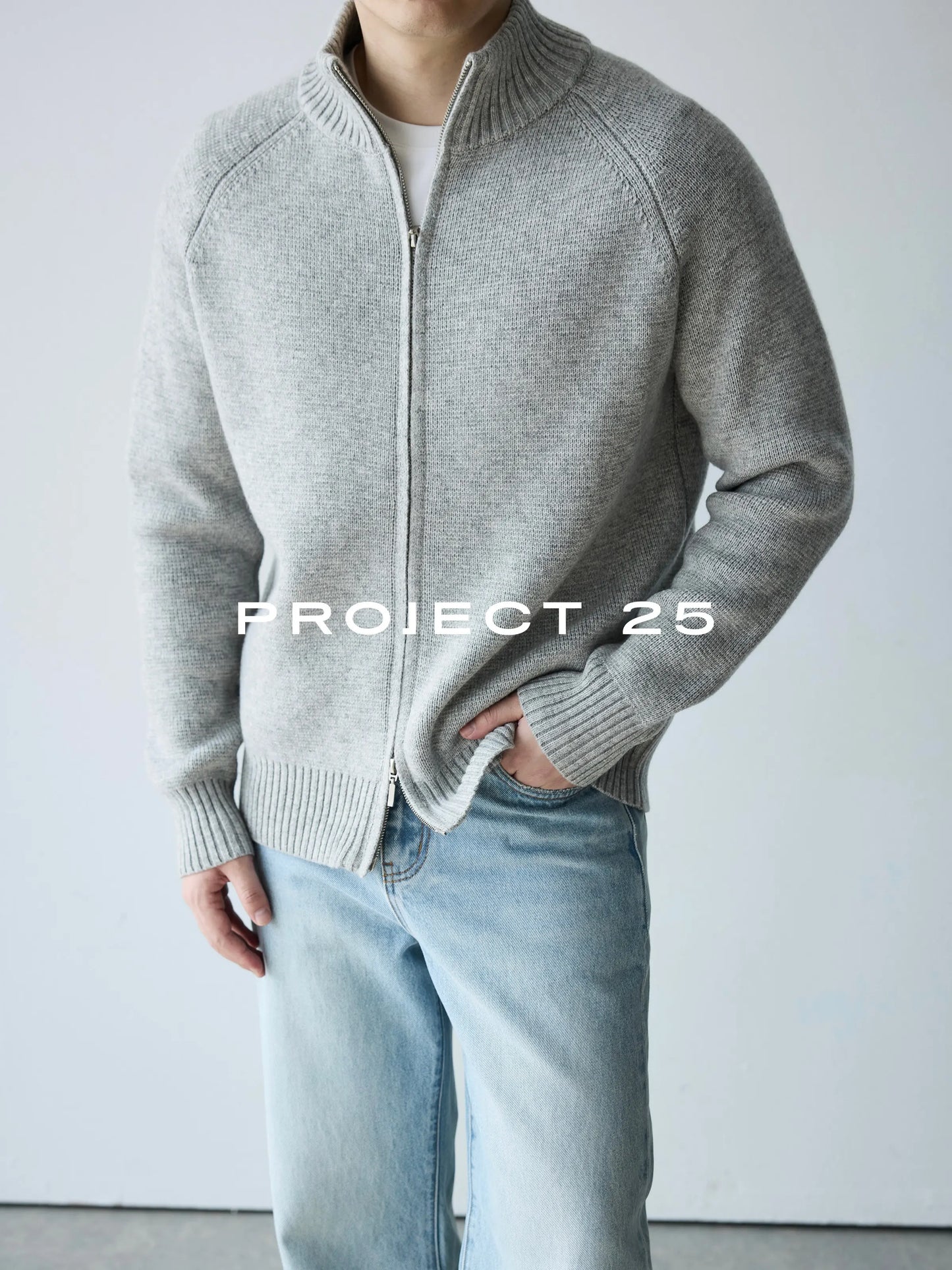 PROJECT 25 Men's Heavyweight 50% Wool Raglan Sleeve Stand Collar Zip-Up Sweater – Premium Commuter Knit Jacket
