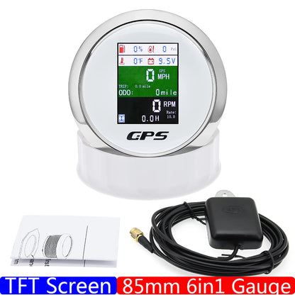 Custom 6 IN 1 Digital 85mm GPS Speedometer+Tachometer+Fuel Level Gauge+Water Temp+Oil Press+Voltage 0-190ohm Oil Level Sensor