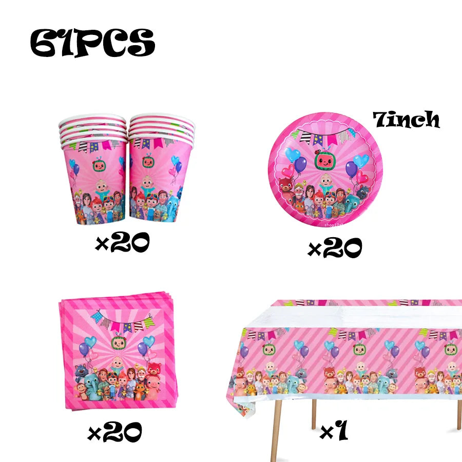 Cocomelon Birthday Party Decoration Tableware Set Birthday Cup Plate Napkin Tablecloth Cake Topper Balloon Party Favors Gifts