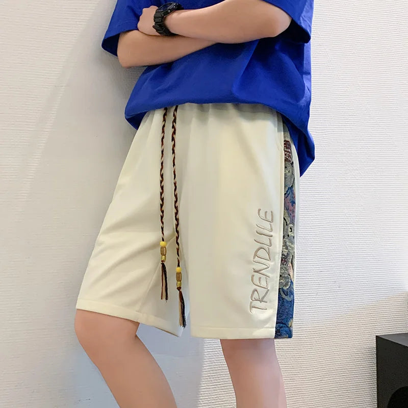 High Street Ice Silk Shorts Men Summer Thin Quick Dry Beach Pants Loose Straight Leg Loose Sports Casual Streetwear Joggers Man