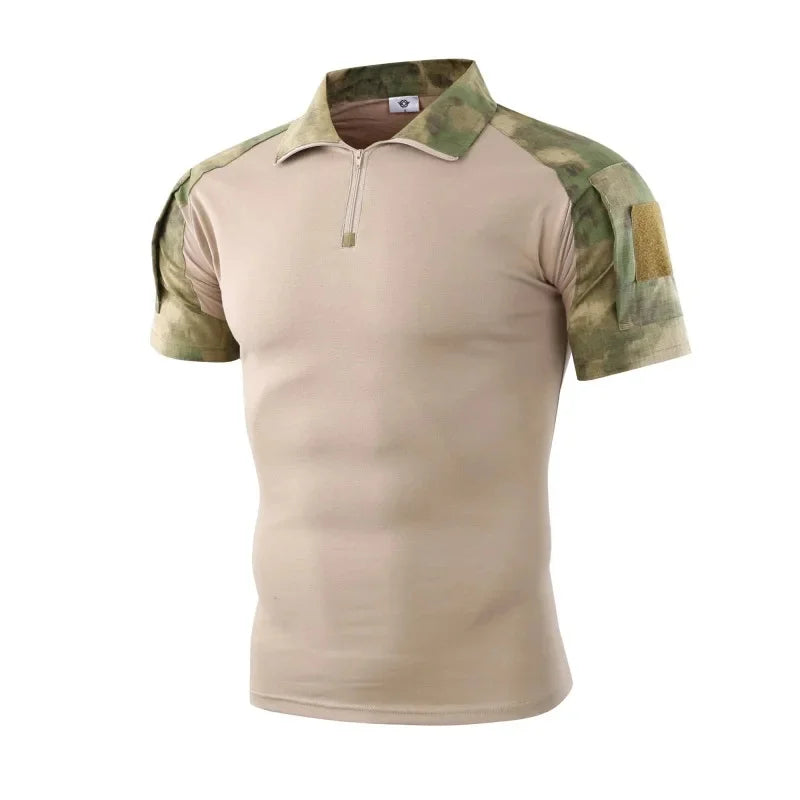 Camo Tactical Shirt Short Sleeve Quick Dry Combat T-Shirt Men's Camouflage Military Army T Shirt Outdoor Hunting Hiking Polo