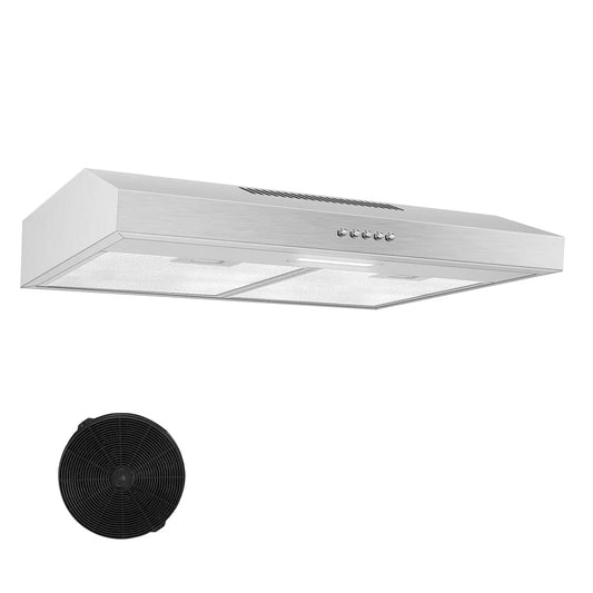 60cm Under Cabinet Range Hood 201m³/h, Stainless Steel, 3-Speed Button Control, Activated Carbon Filters