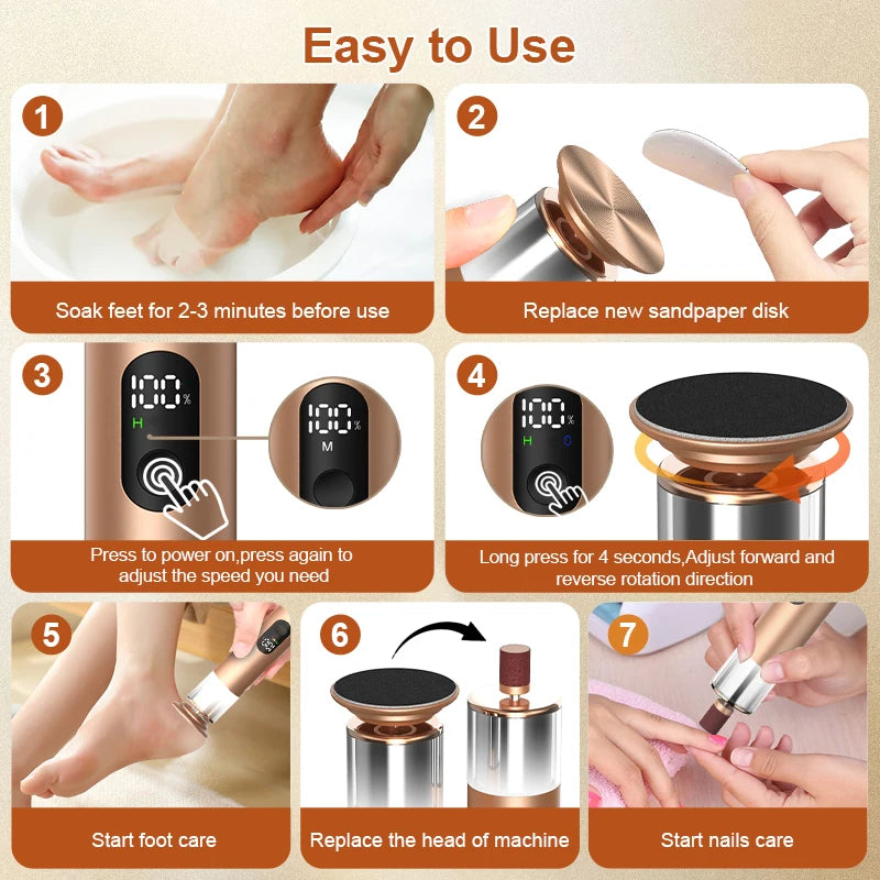 Gold 2 in 1 electric foot callus remover with 30pcs Sandpaper Discs, Aluminum Callus Remover for Feet Electric Care Tool