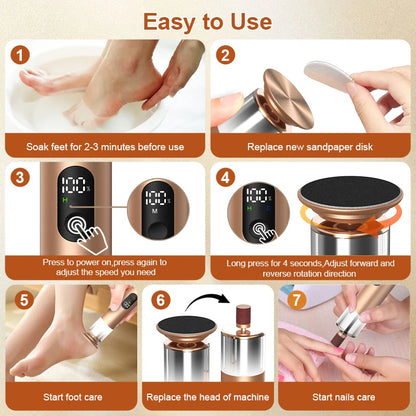 Gold 2 in 1 electric foot callus remover with 30pcs Sandpaper Discs, Aluminum Callus Remover for Feet Electric Care Tool