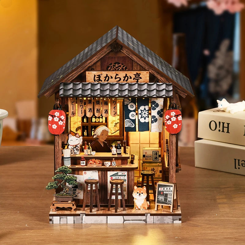 Zuuton DIY Miniature Japanese Izakaya Dollhouse Kit 3D Wooden Puzzle with Furniture Handmade Craft Building Set Gift Home Decor
