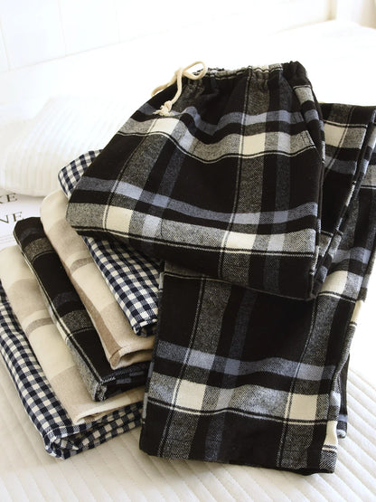 Cotton Flannel Plaid Sleepwear Loose Fit Home Pants Casual Wear for Men And Women Autumn Spring Seasonal Comfortable Long Pants