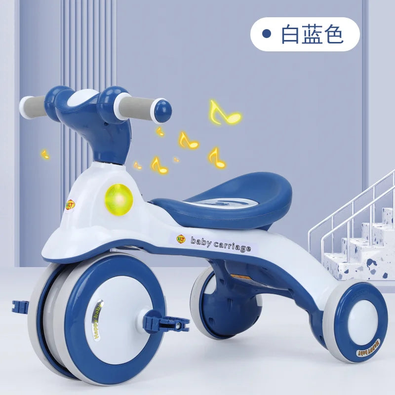 Kiddie Car Anti-rollover Safe Silent Sliding Bike Outdoor Children Pedaling Bicycle with Lights Music Tricycles Toy Gift for Kid