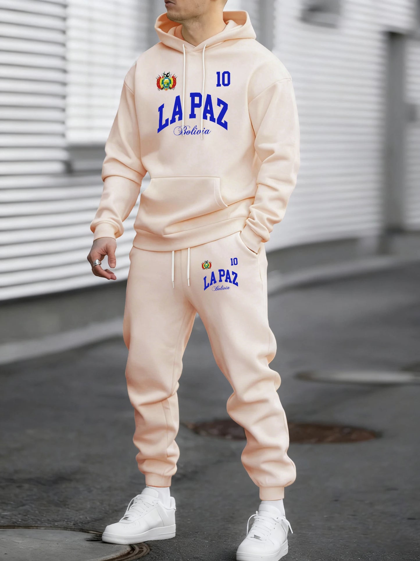 Lapaz Bolivia Emblem Printed Comfy Street Hoodie Winter Fleece Casual Sweatshirts Long Pants Sets Man Basics All-Match Sweatpant