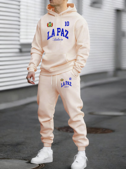 Lapaz Bolivia Emblem Printed Comfy Street Hoodie Winter Fleece Casual Sweatshirts Long Pants Sets Man Basics All-Match Sweatpant