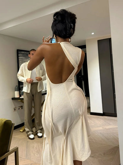 Female Chic Irregular Ruffled Crop Maxi Party Gown 2026 Elegant Luxury Diagonal Hem Dresses Casual Sleeveless Slim Fit Vistidos