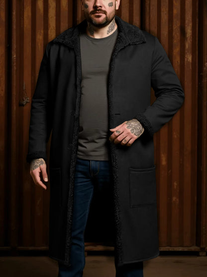 Winter Men's Faux Fur Casual Coat, Thickened Button Closed Lapel Overcoat Cotton-Padded Jacket Warm And Windproof Men's Clothes