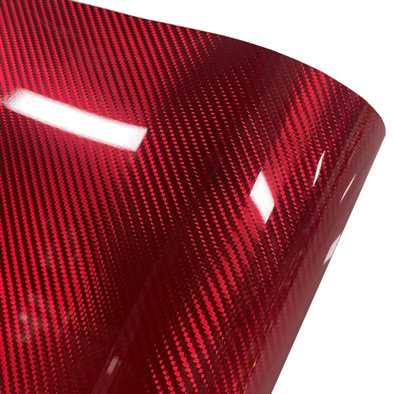 Premium PET Glossy 5D Chrome Red Carbon Fiber Vinyl Wrap Film DIY Self Adhesive Decal Sticker Motorbike Car Wrapping Foil