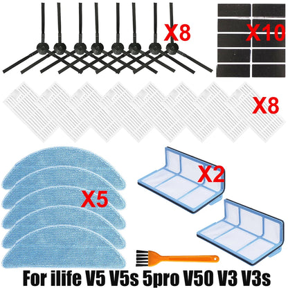 For ilife v5s v5 pro x5 V5 V3 v5s pro V50 V55 side Brush hepa Filter Mop Cloth magic paste accessories  vacuum cleaner parts