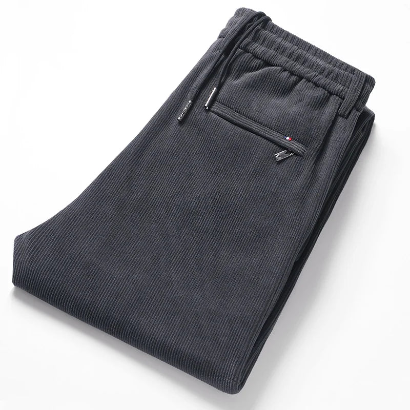 New Men's Winter Thicken Warm Classic Straight Business Fleece Thermal Trousers Brand Clothes Corduroy Plush Velvet Casual Pants