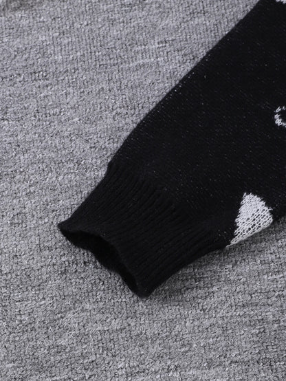 New Trendy Spring and Autumn Astronaut Reaching for the Stars Jacquard Pattern Pullover Sweater, Casual Round-Neck Color-Block Knit Men's Pullover, Suitable for Everyday Wear, Unisex Top for Going Out, Regular Fit, Suitable f
