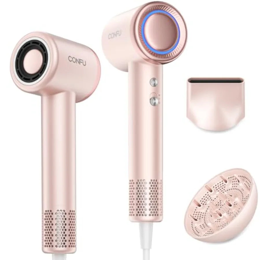 Home travel use diffuser hair dryer for curly hair, ionic ceramic material, rose gold color, high-speed fast drying with profes