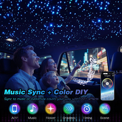 12W Car Roof Star Light 500/1000Pcs Fiber Optic Headliner Star Ceiling Light Kit Led Atmosphere Light with RGB Music APP Control