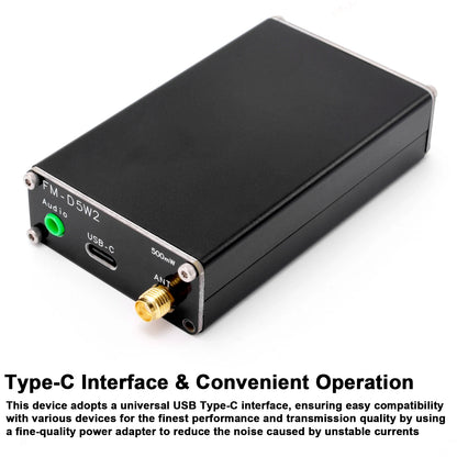 0.5W Frequency Modulation Emitter 76-108Mhz 500mW Digital Display Stereo Transmitting Device Type-C Interface 2000M Transmission