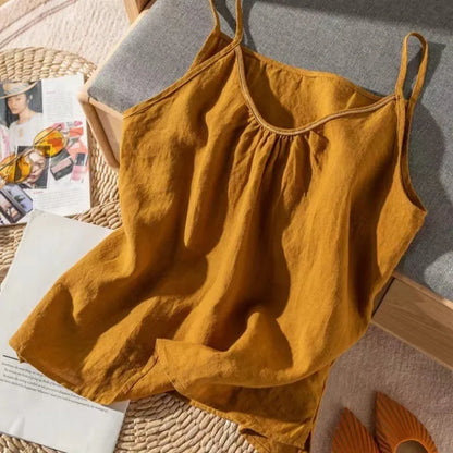 Women's Retro Cotton Linen Tank Top Summer Thin Solid Color Loose Sleeveless Top Female Fashion Casual Basic Vest
