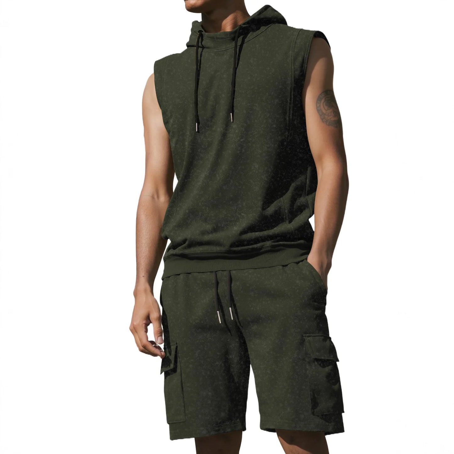 Men’s Sleeveless Hoodie and Shorts Set 2 Piece Workout Outfit Gym Sportswear 2026