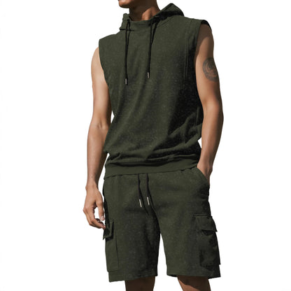 Men’s Sleeveless Hoodie and Shorts Set 2 Piece Workout Outfit Gym Sportswear 2026