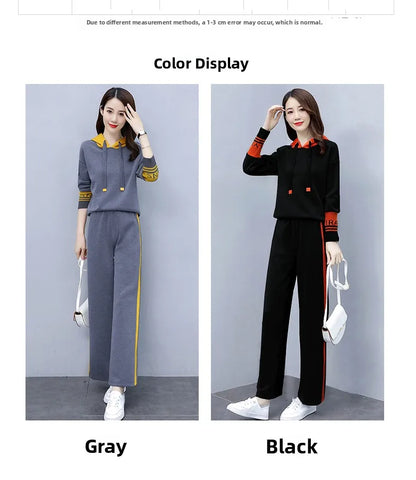 Fashionable Casual Sportswear Set Women's Hoodie And Wide Leg Pants Slimming Two Piece Suit Spring Autumn New Arrival