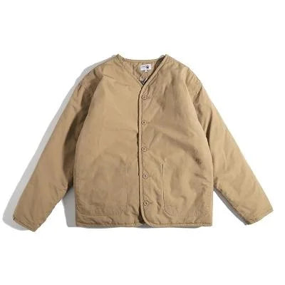 Men's Winter Thickened Cotton Jacket Lightweight Warm Retro Loose Casual V-Neck Cotton Coat Polyester Fiber Fill Regular Sleeve