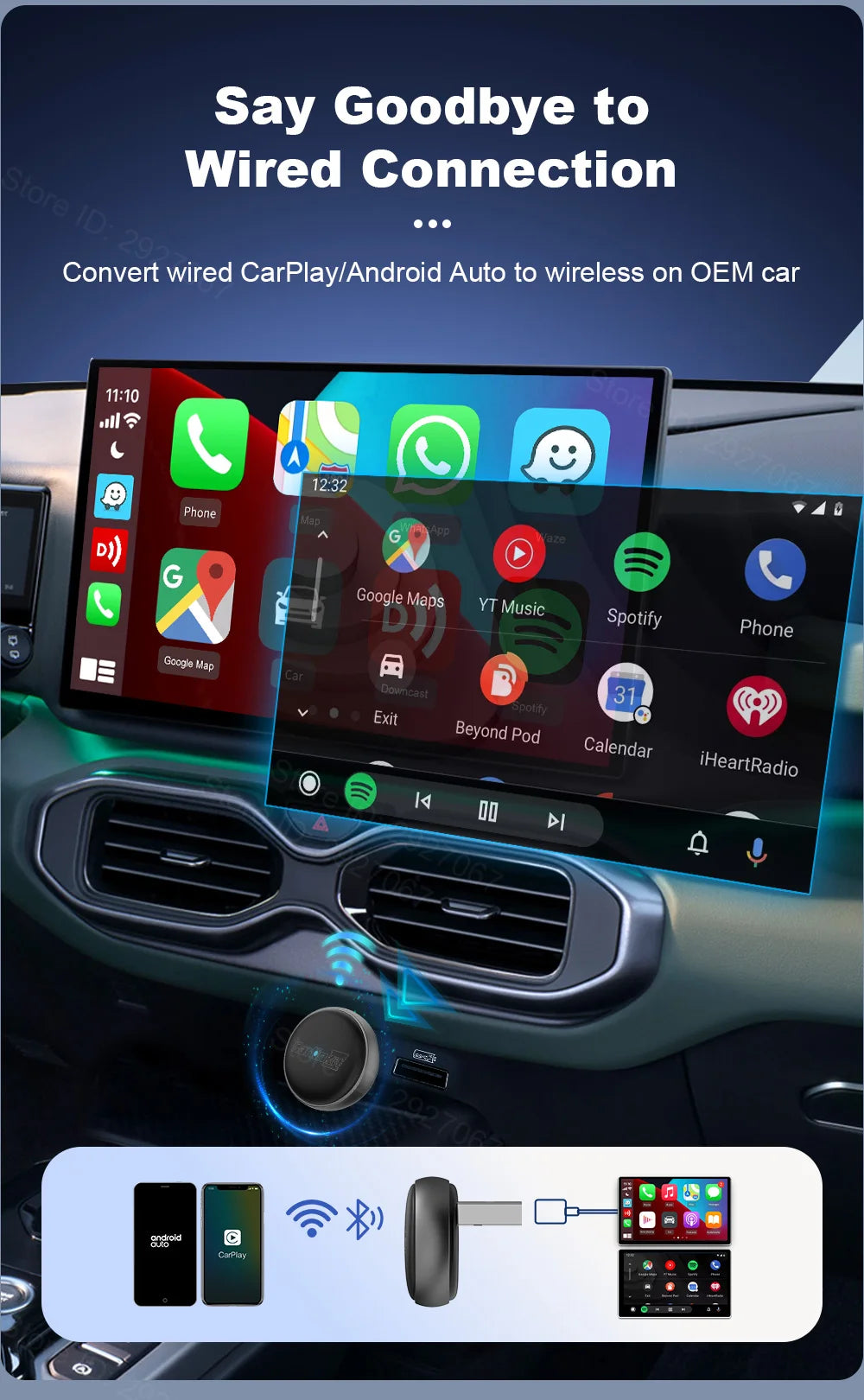 CarlinKit Mini Ultra 3 Wireless CarPlay & Android Auto Adapter Wired To Wireless USB Dongle Plug and Play Fast Auto Connection