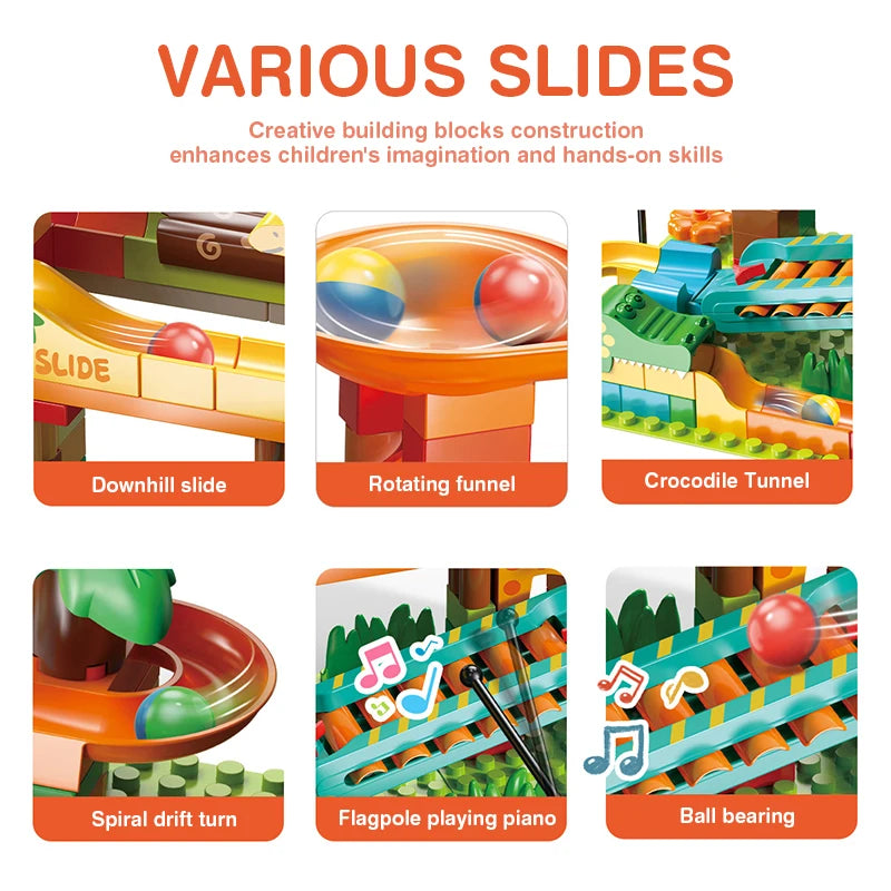DIY Marble Run Slide Blocks Race Building Bricks 3D Children Diy Assemble Insert Toys Block Educational Toys for Children Gifts