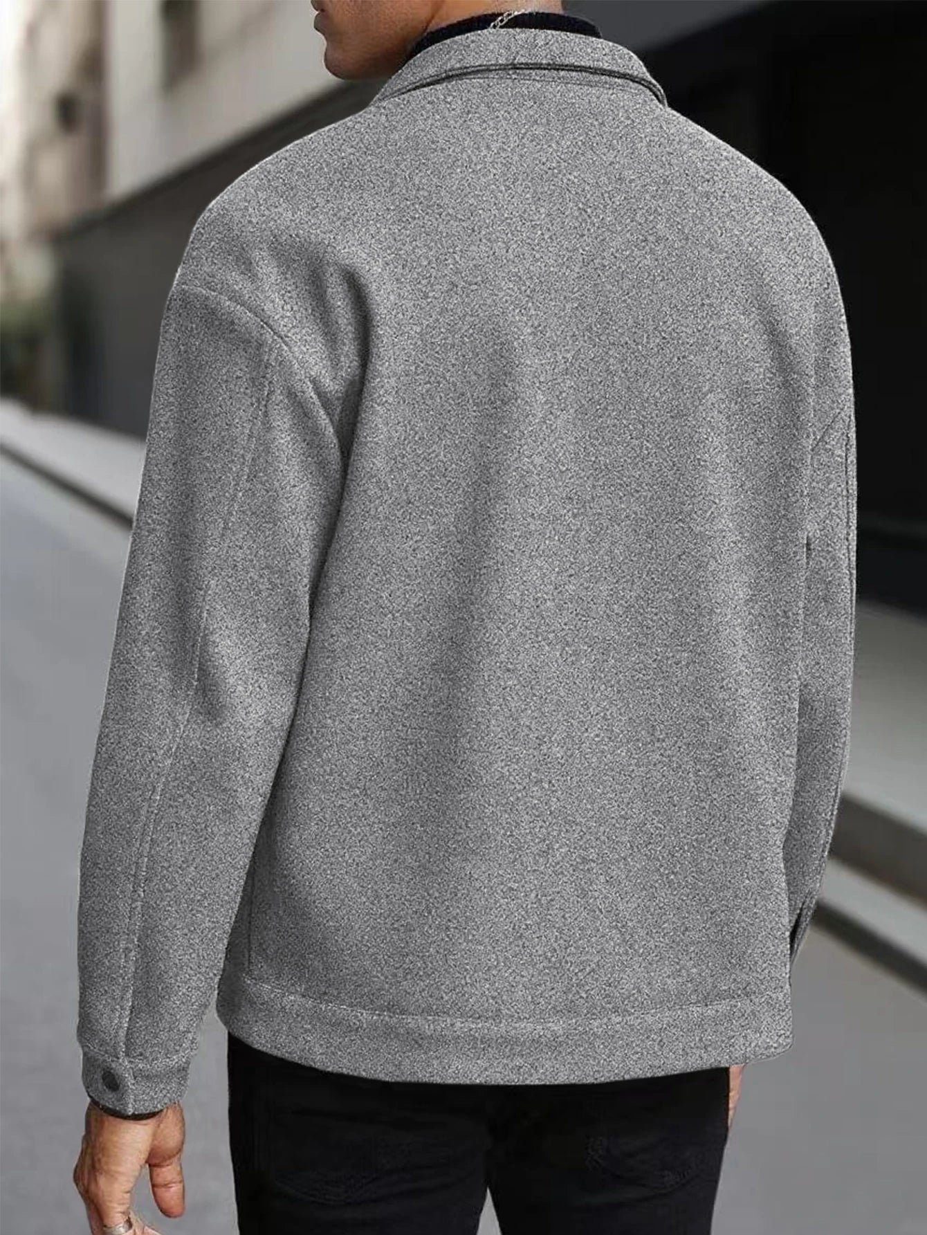 Autumn New Men's Woolen Jacket Solid Color Jacket Coat Collar Button Front Flip Pocket Coat