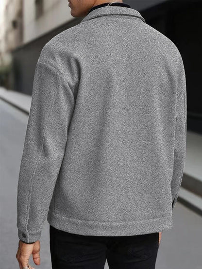 Autumn New Men's Woolen Jacket Solid Color Jacket Coat Collar Button Front Flip Pocket Coat