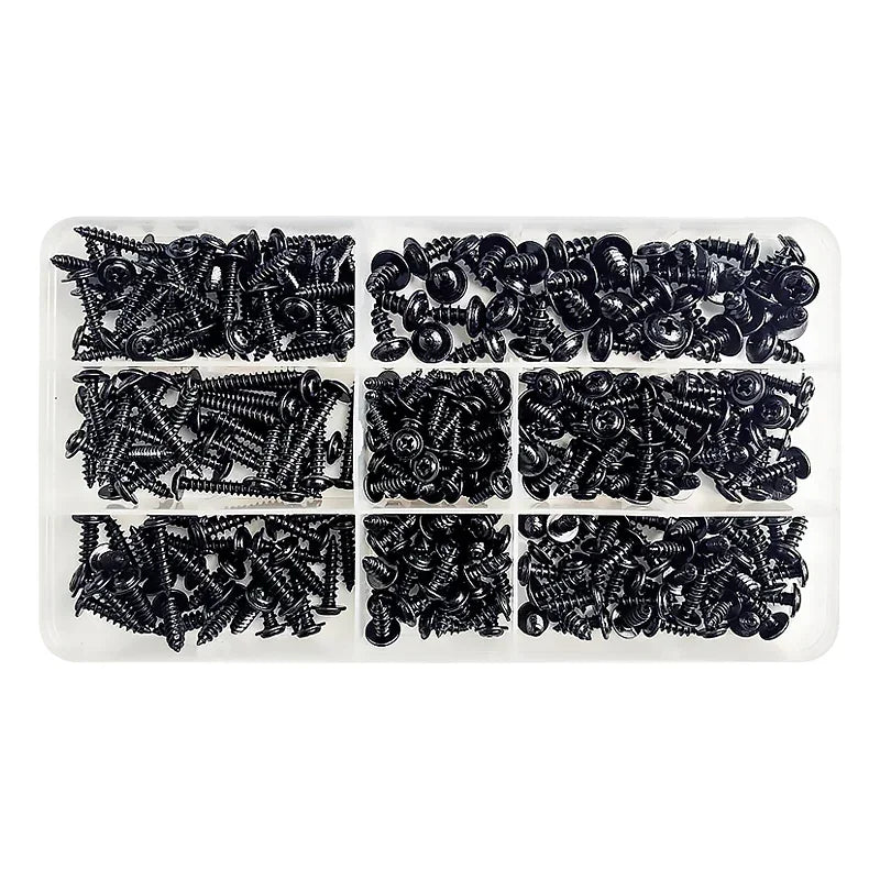 340PCS Assorted Screw Kit Black Carbon Steel Phillips Tapper Screws Set for DIY Furniture Wood Working Repair Fasteners Tool