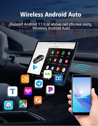 CarlinKit USB Adapter Wireless Android Auto CarPlay 2-In-1 Smart Box For Tesla Model 3 Model Y 2.4G&5Ghz WiFi BLE Auto Connect