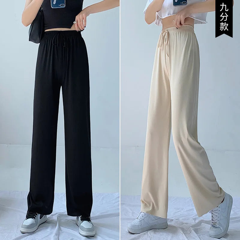 Slimming High Waist Ice Silk Wide Leg Pants for Pear aped Women Casual Summer orts plus Size  pe Comfortable Trousers