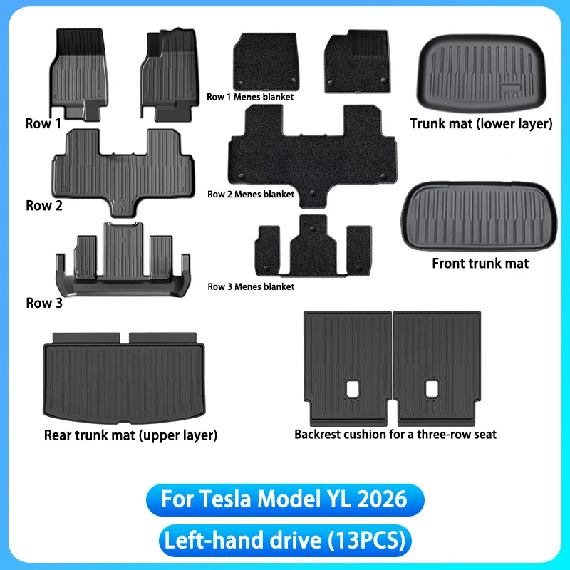 For Tesla Model YL Launch 2026+ TPE Floor Mats Waterproof Luggage Mat Wear-resistant Foot Pads Model YL Trunk Mats Foot Pads Set