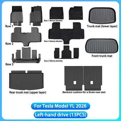 For Tesla Model YL Launch 2026+ TPE Floor Mats Waterproof Luggage Mat Wear-resistant Foot Pads Model YL Trunk Mats Foot Pads Set
