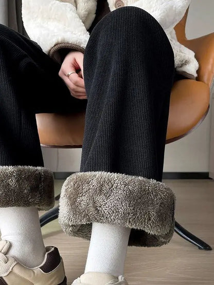 Thickened Fleece Warm Lamb Velvet Wide Leg Pants Straight Cut Winter plus Size Women's Clothing High Waist Casual Trousers