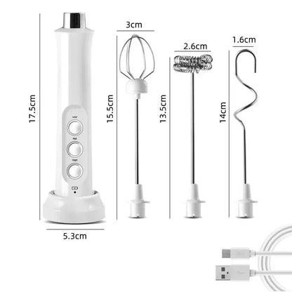 New 3 In 1 Wireless Handheld Electric Milk Foam Machine Mini Frother Maker Handheld Cappuccino Coffee Whisk Mixer Foamer Puller