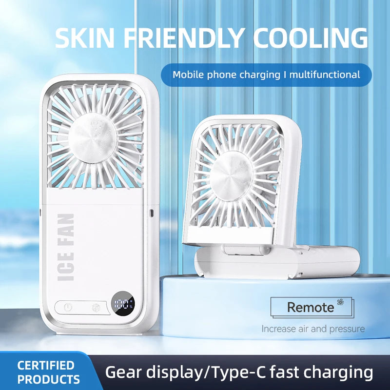 Portable Fan Semiconductor Cooling with Power Bank LED Display Type-C Rechargeable Foldable Pocket Fan