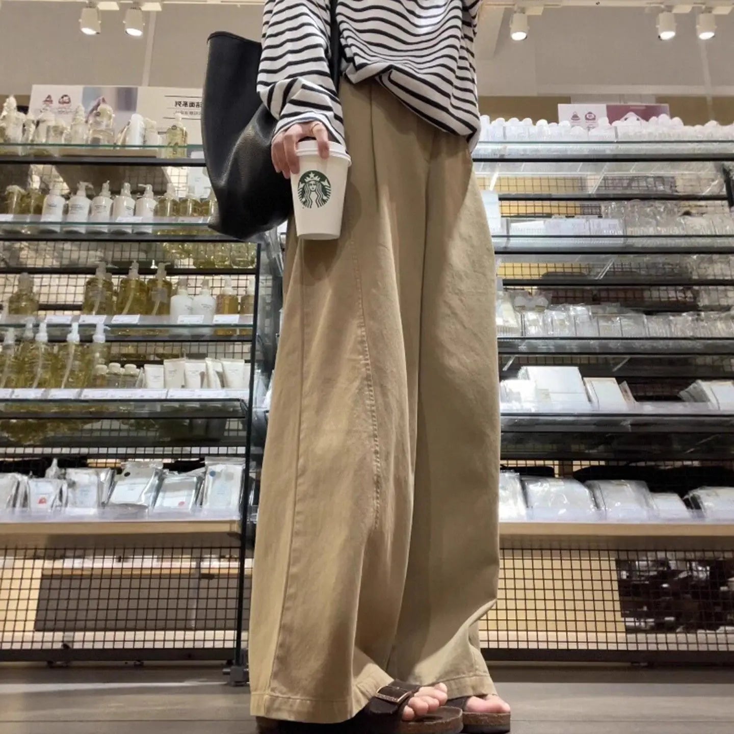 Khaki Wide Leg Pants Women's High Waist Loose Casual Straight Leg Trousers Spring 2026 Lazy Style Comfortable Slimming Effect