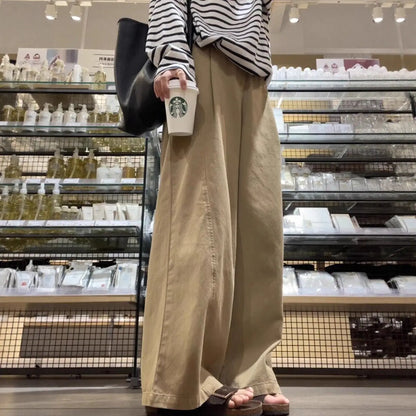 Khaki Wide Leg Pants Women's High Waist Loose Casual Straight Leg Trousers Spring 2026 Lazy Style Comfortable Slimming Effect