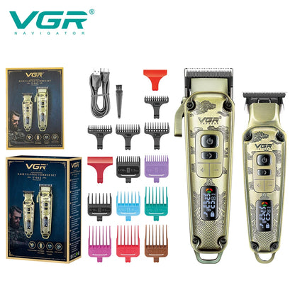 VGR professional high-end hair trimmer set, retro metal electric push shear, home LED intelligent digital hair clipper, shaver