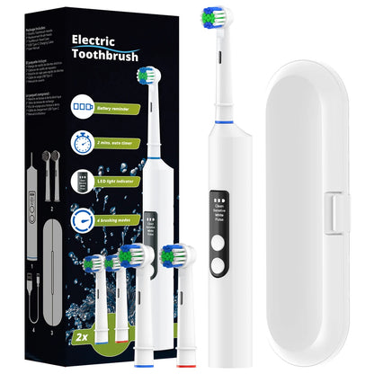 Rotating Electric Toothbrush with 4 Cleaning Modes and Smart Timer, Rechargeable Toothbrush Compatible with Oral B Brush Heads