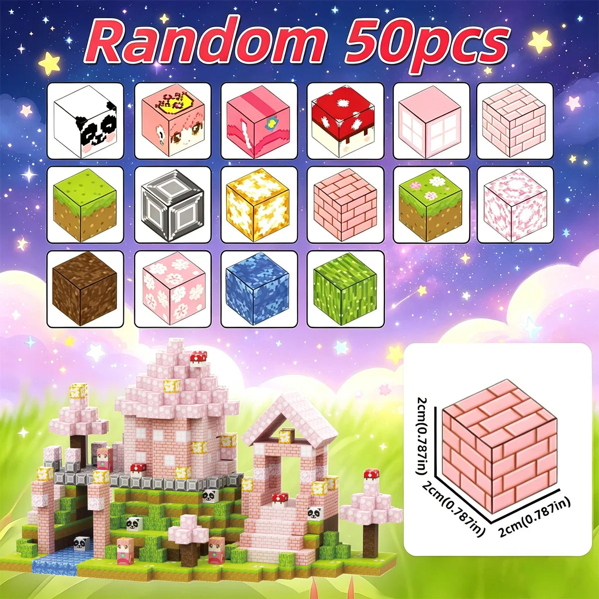 Magnetic Building Block Bricks Toy Pink Girly Mine Stacking World STEM Set Model Set DIY Educational Kids Girls Birthday Gifts