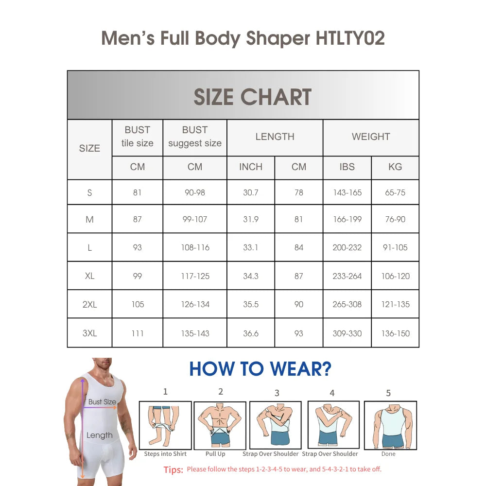 Men's Compression Full Body Bodysuit Tummy Thigh Control Slim Shapewear Open Crotch Easy Toilet Fitness Daily Base Undershirt