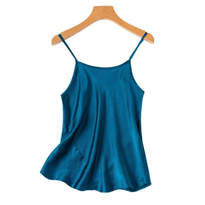Women Camisole 100% Mulberry Silk Solid Colors Pearl Silk Fashion Spaghetti Straps Top Shirt Summer Beach M1548