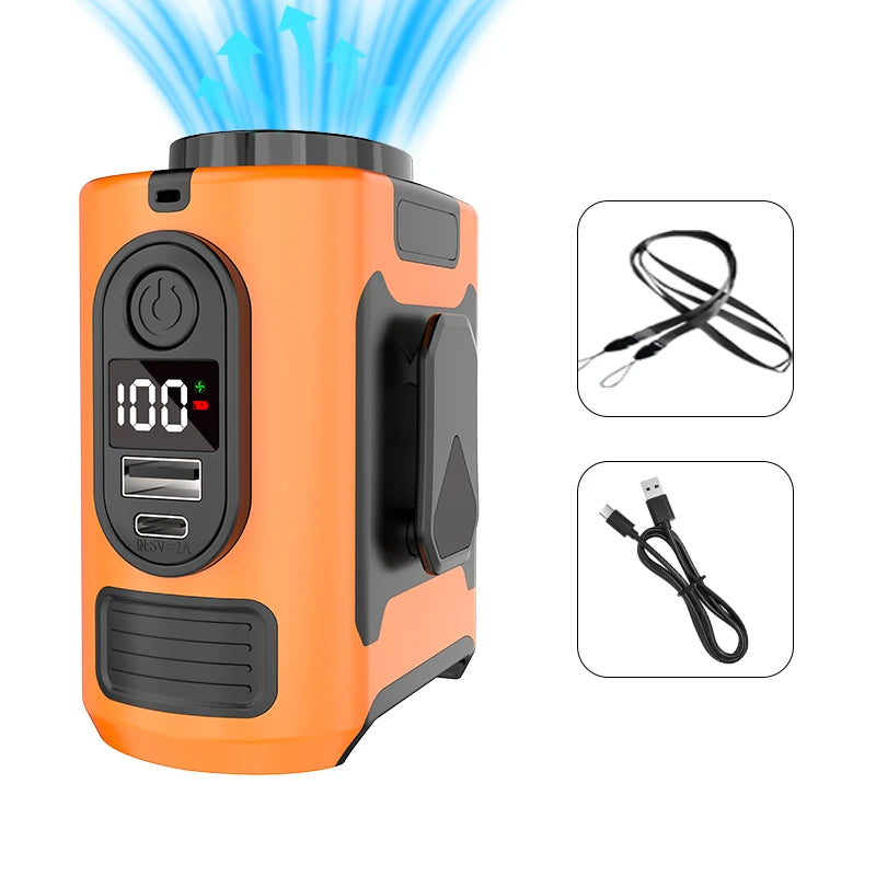 15000mAh Portable Waist Fan Hanging Neck Fan 5 Speed Strong Wind with LED Lighting for Sports Courier Outdoor Working