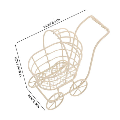 3Pcs Miniature Baby Carriage Stroller Metal Wire Fashion Baby Pram Accessories for Kids Dollhouse Living Room Furniture