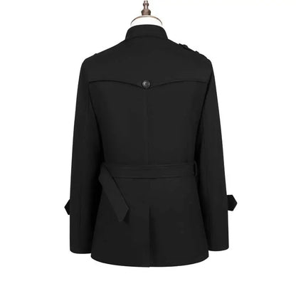 Gray Autumn Winter Men's Woolen Coat Jacket Mid-Length Double-Breasted with Belt British Style Large Size Windbreaker