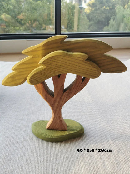 Colorful Wooden Animals Handmade Basswood Stacking Blocks Toys Forest Trees Lion Tiger Elephant Giraffe Bear Kangaroo for Kids